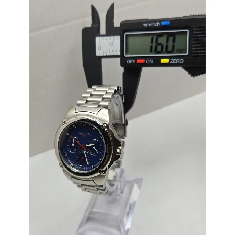 Vintage Nautica Mens 100M Blue Dial Day Date 24H Multi Dial Watch New Battery